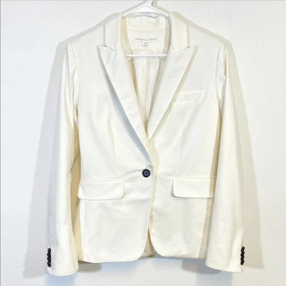 VERONICA BEARD Ivory One Button Blazer Jacket Size 4 Peak Lapel